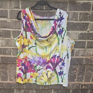 Calvin Klein Multicolor Floral Cowl Drape Neck Blouse Size 2X